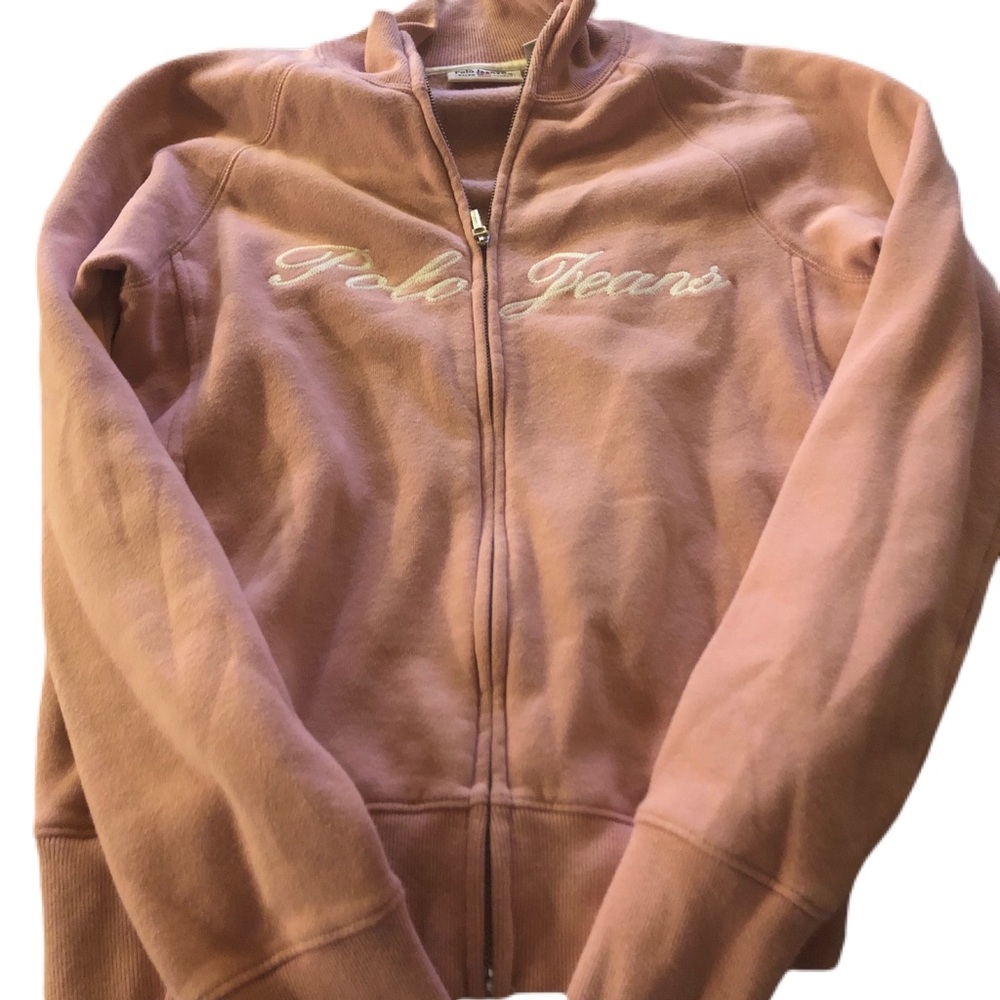 VINTAGE Polo jeans co. Ralph Lauren pink women's medium zip up sweatshirt EUC
